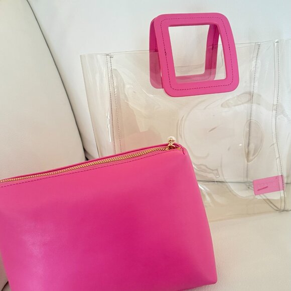 NWT STAUD SHIRLEY BAG TOTE WITH POUCH CLEAR PINK - Picture 6 of 8